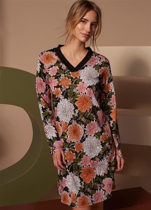 Dahlia Blooms Nachthemd Lange Ärmel 250512-559