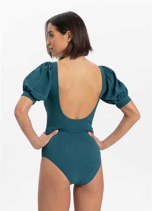 Flora Teal Puff sleeve swimsuit 310336-703